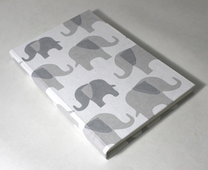 Wholesale Handmade Cotton Paper Hard Cover Notebook White With Two Color Elephant Print Recycled Notebooks - Product Image 2