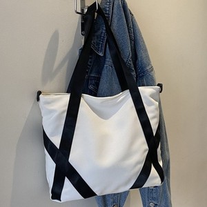 Emma <b>White</b> Solid Color Canvas Tote <b>Bag</b> With Black Stylish Straps <b>Shoulder</b> Strap Unisex Casual All Seasons Style Fashion <b>Bag</b> - Product Image 2