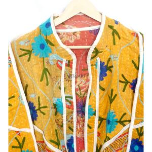 Vintage Quilted Kantha <b>Jackets</b> 100% Cotton Eco-Friendly Reversible Quick Dry Mandarin Collar Customizable Open Closure Detail - Product Image 2