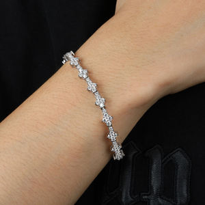 925 Silver Diamond Tennis Bracelet Round Brilliant Cut Star Pattern Prong Setting Rhodium Plated Luxury Unisex Everyday Wear - Product Image 2
