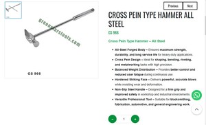 Martillo de punta cruzada, totalmente de acero forjado, herramienta manual para metalurgia |   N.° de artículo GS-966 - Product Image 3