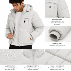 Men's Winter Hooded <b>Jacket</b> Full Zip Quilted Puffer Men's <b>Jackets</b> Insulated Fashion Outerwear Waterproof <b>Jacket</b> Wholesale OEM USA - Product Image 5
