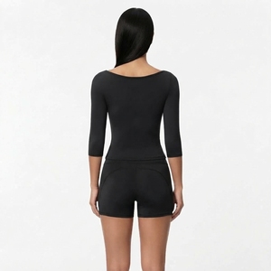 Women’s Fitted <b>Long</b> <b>Sleeve</b> <b>Top</b> and Shorts Set <b>Stretch</b> Activewear Two Piece Fitness Yoga Workout Clothing Custom Made - Product Image 2