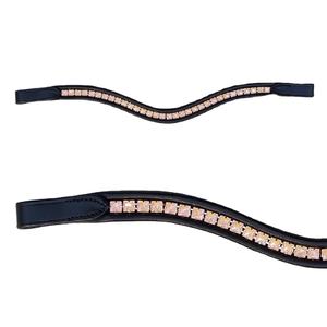 Brida de caballo de cuero ondulado de oro rosa de alta calidad, banda para cejas en forma de U con envoltura de cuero suave - Product Image 1