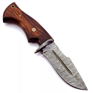 Cuchillo de hoja curva hecho a mano con acero de Damasco y mango de madera para caza. Cuchillos de Damasco a precio de mayorista. - Product Image 1