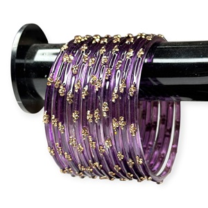 Raindrop Purple Gold Plated Trendy Wedding Kashmiri Glass <b>Bangles</b> Golden Stone Work Wholesale Bulk Supplier Low MOQ Ready Stock - Product Image 1