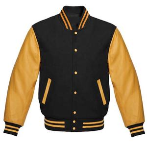 Chaqueta Varsity Vintage Personalizada con Logotipo para Hombre, Cuello Alto, Mangas de Cuero, Bordada, Estilo Béisbol, Color Negro - Product Image 2