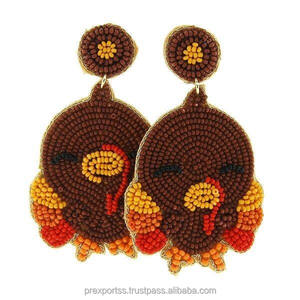 Pendientes de Aro con Cuentas de Pavo de Acción de Gracias, Joyería Bohemia Hecha a Mano y Personalizable para Niños, Regalo para Fiestas de Otoño - Product Image 1