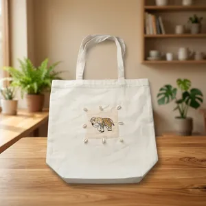 Premium Quality Hand-Painted Cotton Tote <b>Bag</b> Elephant Motif Drawstring Closure Rope Handle <b>Medium</b> <b>Size</b> Daily Use Available for - Product Image 6