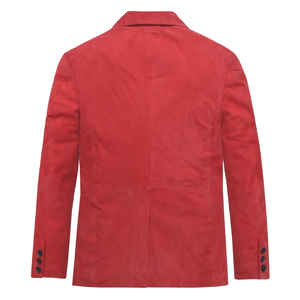 Blazer en daim rouge pour homme Leather Cult, veste en cuir véritable à simple boutonnage avec poche zippée - Product Image 2