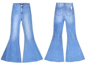 Vaqueros de mujer de alta calidad, estilo vintage retro, con corte acampanado, ajustados, de elastano, rectos, con lavado claro o oscuro, de mezclilla tejida. - Product Image 2