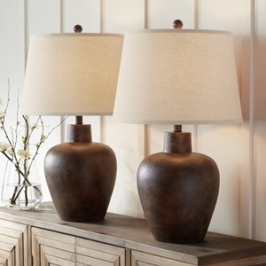 Bronze Ceramic Table <b>Lamp</b> Base Wholesale | Handcrafted Linen <b>Shade</b> Lighting - Product Image 1