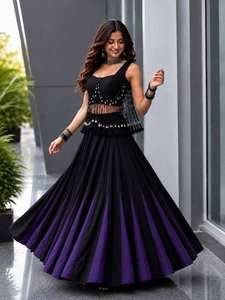 Conjunto de lehenga negro estilo Bollywood hasta el suelo con top corto con cuentas para mujer, ropa de fiesta, vestido étnico indio pakistaní - Product Image 5