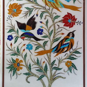 Panel de Pared de Piedra con Incrustaciones de Mármol Blanco Pulido Hecho a Mano, con Aves y Flores, Arte Pietra Dura, Decoración de Pared de Lujo - Product Image 3