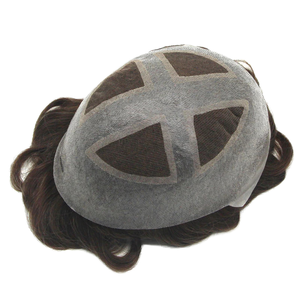 Perruque de système de cheveux humains longs en peau de poly de 0.08mm de dentelle française transparente de meilleure qualité avec section transversale au centre - Product Image 3