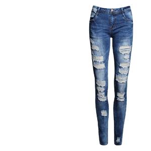 2026 Ladies Bleach Ripped Skinny Denim <b>Jeans</b> Mid Waist Hip Hop Style Woven Breathable Colored Washed Pockets <b>Button</b> Decoration - Product Image 1