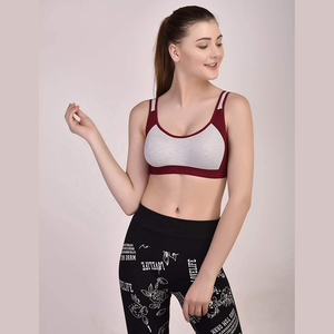 Women Contrast Binding Sports <b>Bra</b> Scoop Neck <b>Spaghetti</b> <b>Strap</b> Medium Support Yoga Breathable Seamless Solid Color - Product Image 1