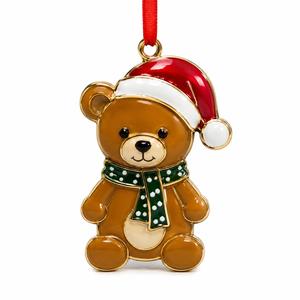 Ornement de Noël écologique en métal en forme d'ours de Lavie Creations, finition brillante, animal de dessin animé, fait main, hauteur 3,9 pouces, à suspendre - Product Image 1