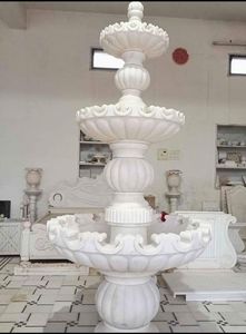 Fontaine de jardin à trois niveaux en marbre blanc, moderne, écologique et luxueuse, pour la décoration paysagère extérieure - Product Image 2