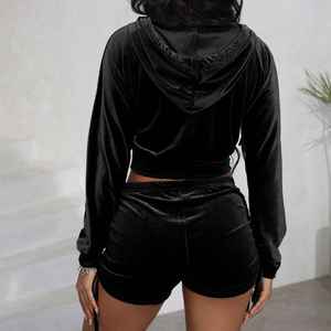 Ensemble deux pièces pour femme : sweat à capuche court et short cycliste, ensemble de survêtement zippé, survêtement de jogging d'été, vêtements de sport décontractés avec logo personnalisé - Product Image 5