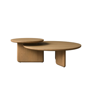 Mesa de Centro Redonda de Madera de Teca Sólida de Primera Calidad, Diseño Japonés-Escandinavo con Dos Niveles para Ahorrar Espacio - Product Image 3