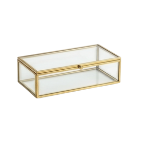 Caja de Joyería Rectangular de Vidrio con Detalles en Oro, Paneles Transparentes, Diseño Exquisito, Contenedor de Almacenamiento Moderno, Caja de Joyería de Latón - Product Image 1