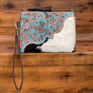 กระเป๋าเครื่องสำอางหนังวัวแบบมีซิปใช้มือใหม่สำหรับผู้หญิงกระเป๋าคลัทช์มีสายคล้องข้อมือหนังแท้มีพู่ - Product Image 2