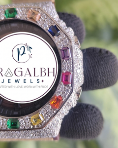 Montre personnalisée entièrement sertie de diamants, lunette multicolores en pierres précieuses, montre de luxe en acier inoxydable pour homme - Product Image 4