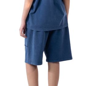 Nouvel Arrivage 2026 Short Unisexe 100% Coton French Terry Délavé à l'Acide Effet Usé Streetwear avec Poches Bleu Uni - Product Image 1