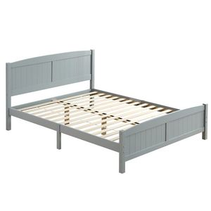 Testiera curva in pino massiccio a strato singolo con fondo letto in legno e telaio letto a righe verticali grigie - Product Image 2