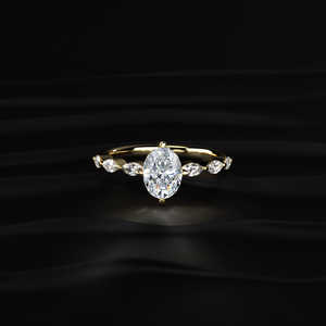 Elegante Anillo de Compromiso con Moissanita Ovalada de 2.15CT, Banda Marquise en Oro Amarillo, Joyería de Boda Hecha a Mano para Distribuidores de Joyería en Todo el Mundo - Product Image 1