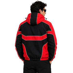 Chaqueta de invierno impermeable con capucha para hombre, cortavientos, impermeable, bicolor rojo y negro, con cremallera, deportiva, ligera e informal. - Product Image 4