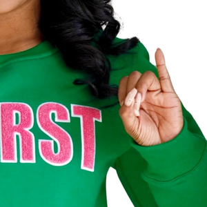 เสื้อสเวตเชิ้ตสีเขียว PHIRST สำหรับผู้หญิง แขนยาว คอกลม ผ้าฟลีซ สวมใส่สบาย ปักตัวอักษรสีชมพู แฟชั่นทันสมัย - Product Image 6