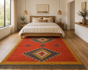Indian Dhurrie <b>Rug</b> Southwestern Geometric Wool Jute Area <b>Rug</b> Handmade <b>Boho</b> Kilim Tribal Carpet Rustic Farmhouse Living Room - Product Image 4