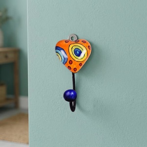 Handmade Eco-Friendly Ceramic Heart Wall Hook Blue Ball Decor Self-Adhesive Installation Multifunctional for Home Door Clothing - Product Image 2
