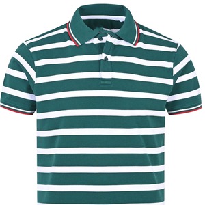 Polo pour homme à rayures vertes et blanches, manches courtes, col boutonné, avec bordure rouge - Product Image 3