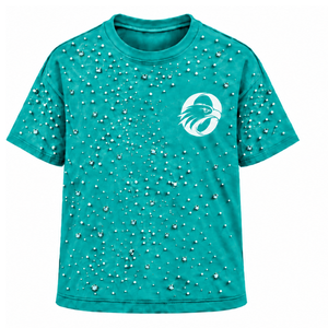 Unisex Teal Blue Pearl Decorated T <b>Shirt</b> Fashionable Round Neck Short Sleeve Pearl <b>Studded</b> Tee for Streetwear and Everyday - Product Image 2