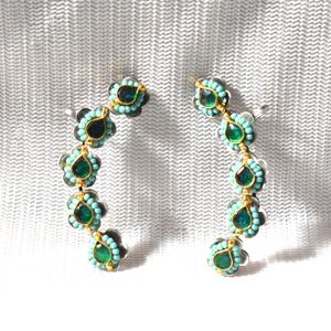Trending Flower Pattern <b>Cuff</b> <b>Earrings</b> Vintage Silver Look Alike stone ear <b>cuff</b> for Women's Alloy Jewelry for Women and Girls - Product Image 1