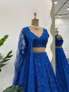 Lehenga Choli de Encaje Azul, Blusa Bordada, Dupatta, Vestido de Novia Tradicional Indio para Mujer - Product Image 2