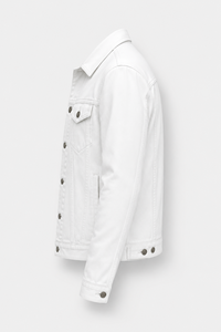 Chaqueta Vaquera Blanca para Hombre, 100% Algodón, Corte Regular, Cierre de Botones, Estampado, Estilo Casual Urbano, Resistente al Viento para Otoño - Product Image 3