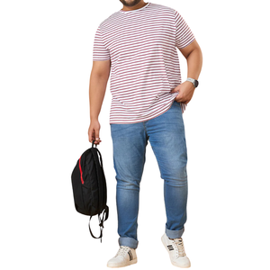 เสื้อยืดลายทางสำหรับผู้ชายเสื้อยืดผ้าฝ้ายแขนครึ่งคอลูกเรือลายทางคลาสสิกสำหรับผู้ชาย - Product Image 6