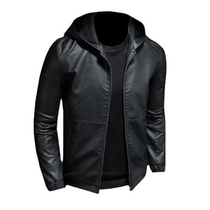 En stock Veste en cuir véritable 2025 Veste homme Hiver Automne Mode Vestes en cuir homme Slim à capuche Vêtements chauds en polaire - Product Image 3
