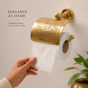 Porte-papier toilette en laiton gravé de luxe avec couvercle, support mural décoratif pour rouleau de papier, finition or antique, accessoires de salle de bain - Product Image 2