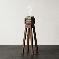 Brûleur à Bakhoor moderne en bois sur pied avec accent en cuir. Encensoir de luxe pour la maison, objet décoratif pour l'encens
