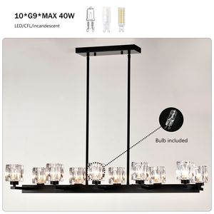 Lampadario Moderno a 10 Luci Nero Stile Fattoria, Lampadario Lineare per Sala da Pranzo, Illuminazione in Cristallo, Illuminazione Moderna - Product Image 6