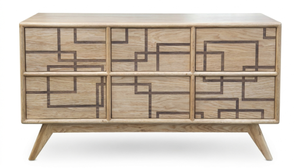 Buffet en bois de chêne de style Mid-Century Modern avec incrustations géométriques, meuble de salle à manger fait main pour salon et maison - Product Image 2