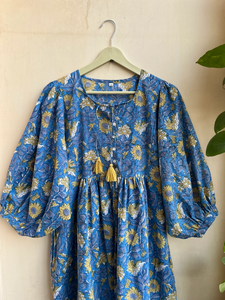 Vestido bohemio de manga larga con cuello redondo y estampado de bloques para mujer, talla grande, estilo hippie, de algodón, a precio de fábrica. - Product Image 6