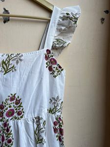 Vestido bohemio vintage de verano sin mangas de algodón con alegre estampado floral multicolor bloque de mano cuello cuadrado estilo retro hecho a mano - Product Image 5