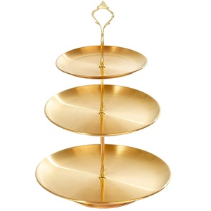 Support à gâteau rond à trois niveaux, lisse et maigre, avec poignée, présentoir à gâteau de luxe - Product Image 1