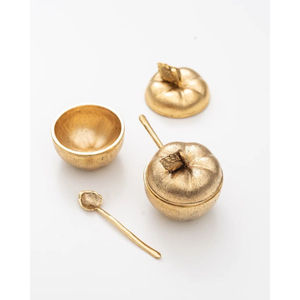 Tazón de Metal Hecho a Mano con Forma de Manzana, con Cuchara, Acabado Dorado Pulido, Diseño Novedoso para Regalos y Servir Comida, Utensilios de Cocina - Product Image 1